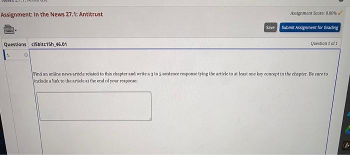  Assignment: In the News 27.1: Antitrust Assignment Score: 0.0 Questions cl5bltc15h_