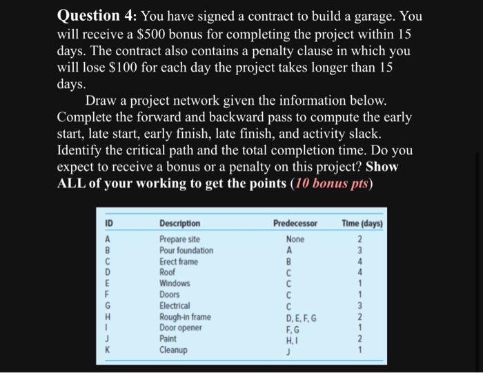 pts) Question 3: Given the following information, complete the forward and backward