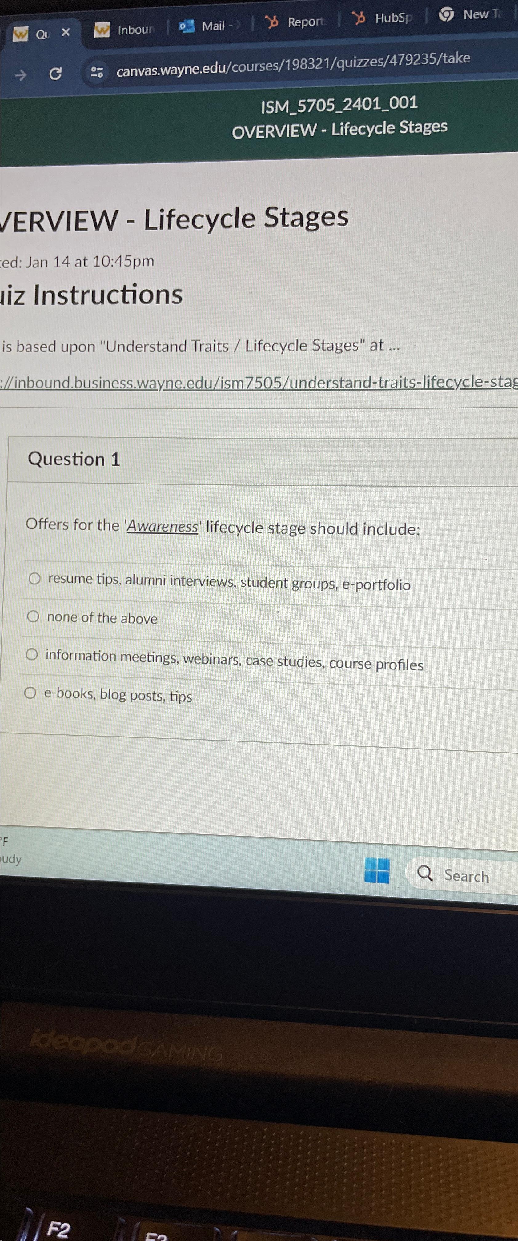  ISM_5705_2401_001 OVERVIEW - Lifecycle Stages /ERVIEW - Lifecycle Stages ed: Jan