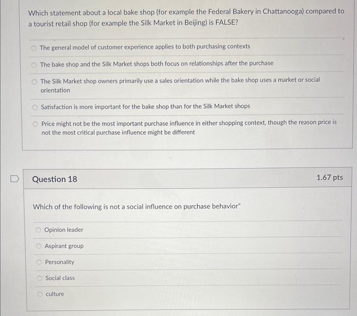  Which statement about a local bake shop (for example the Federal