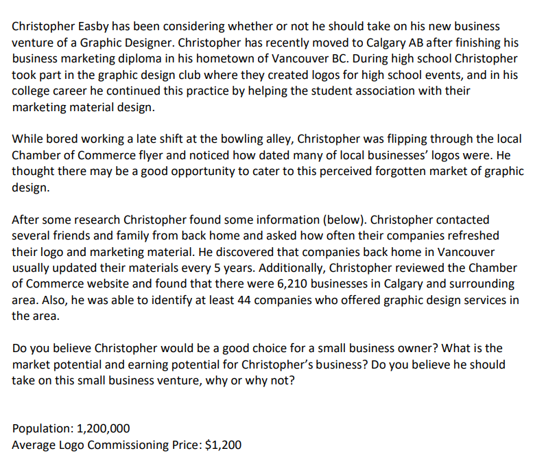 Christopher Easby has been considering whether or not he should take