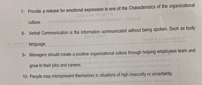 and identify whether True or False. ( 10X1 Mark =10 Marks) 1-