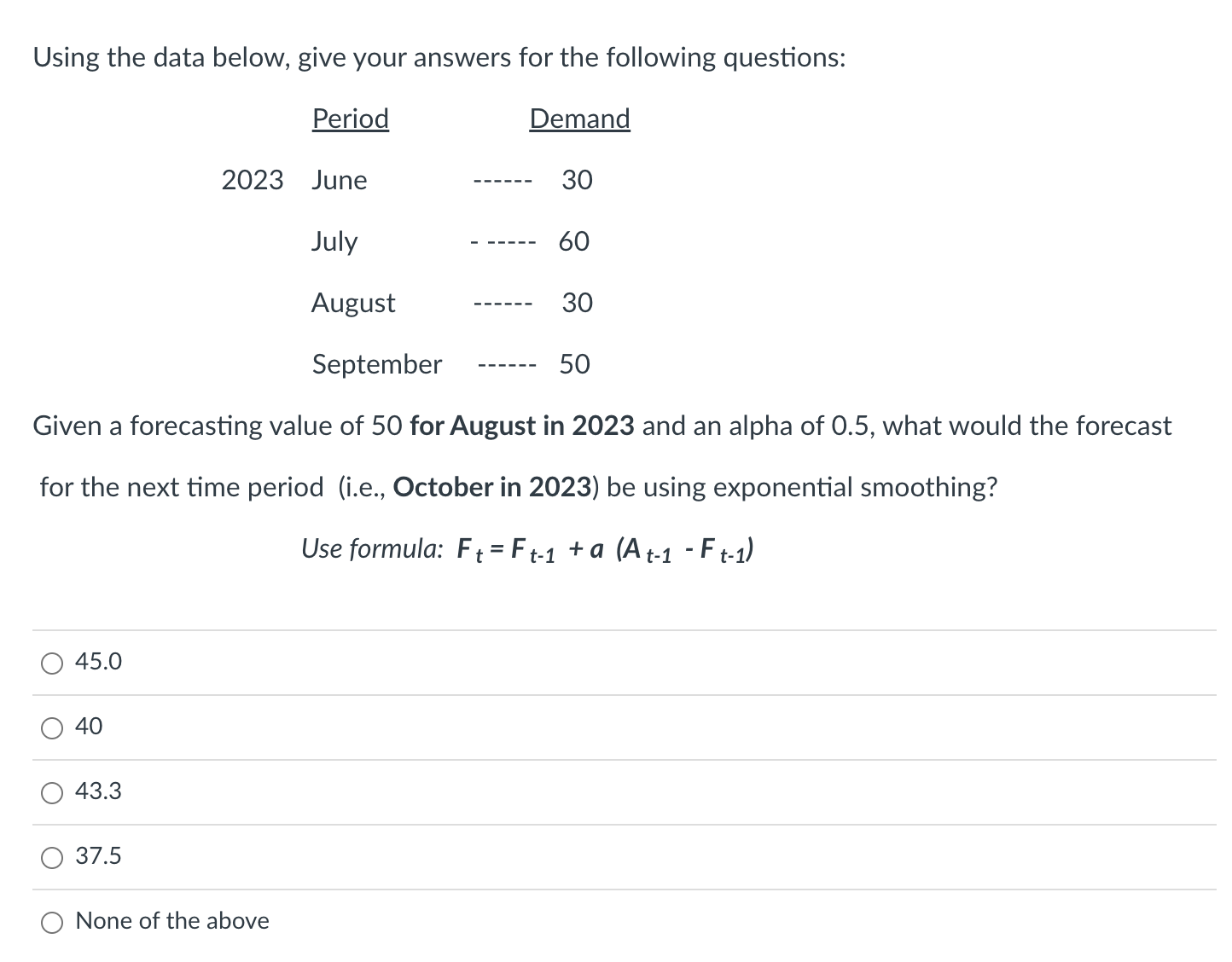 Using the data below, give your answers for the following questions: