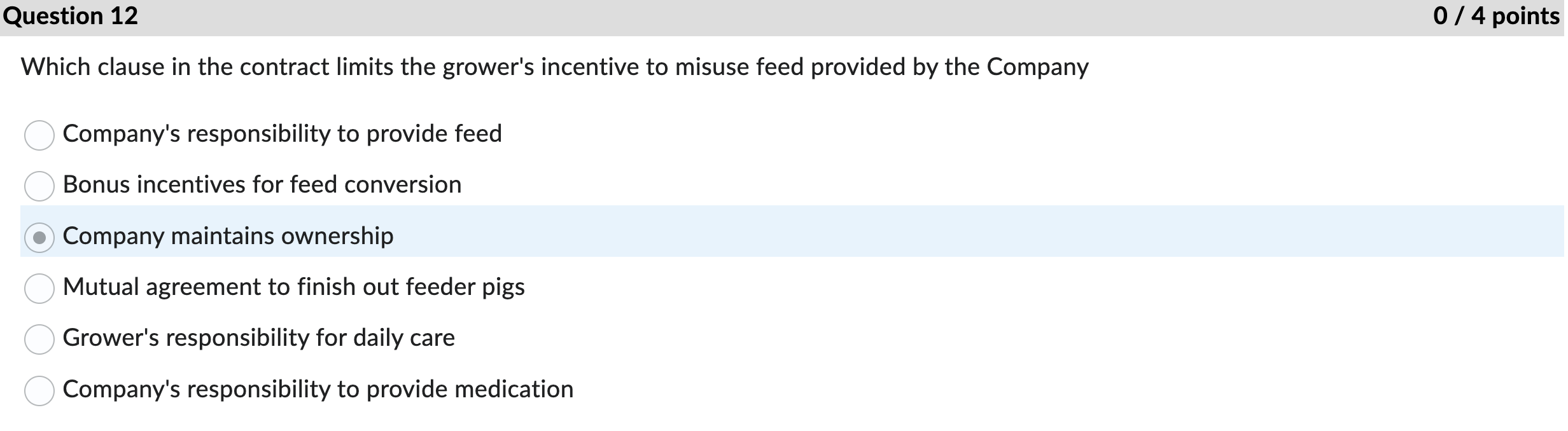 answer multiple choice questions below (4 pts each). This is an agreement