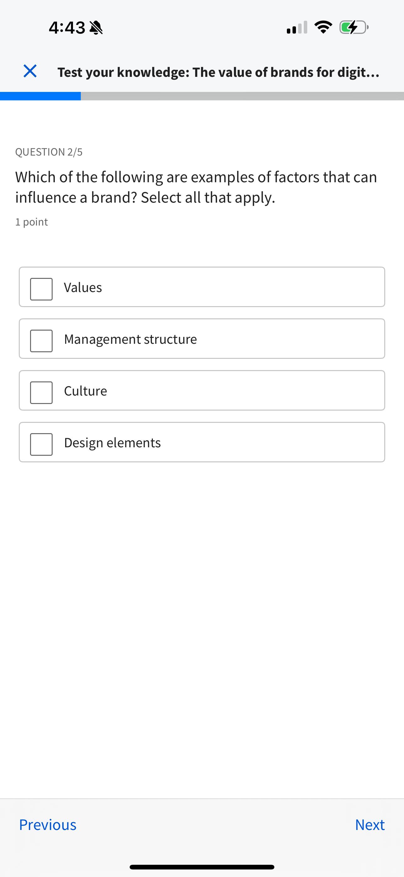  4:43 Test your knowledge: The value of brands for digit... QUESTION