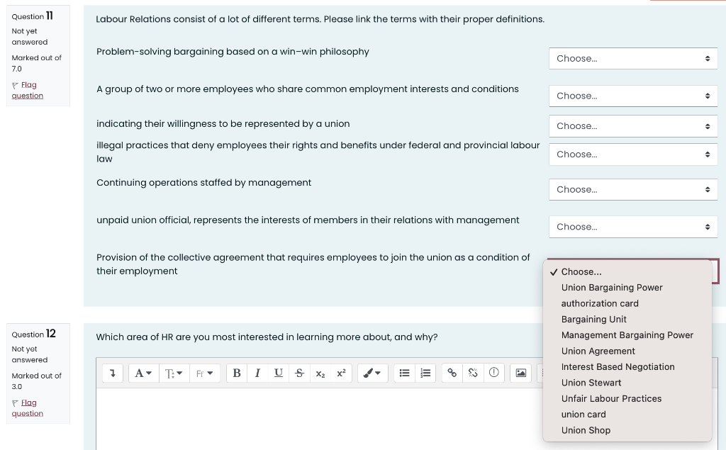  choose from these options to answer for question number 11. Labour