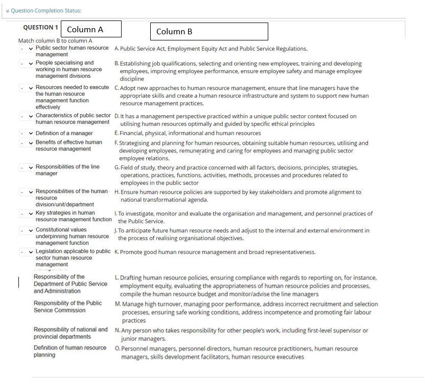 Match column B to column A Public sector human resource A.Public