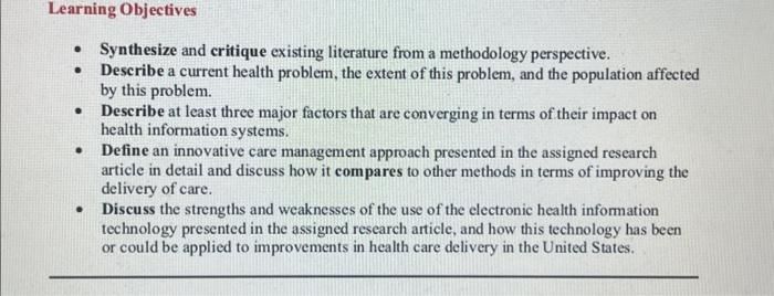 PATIENT - Synthesize and critique existing literature from a methodology perspective. -