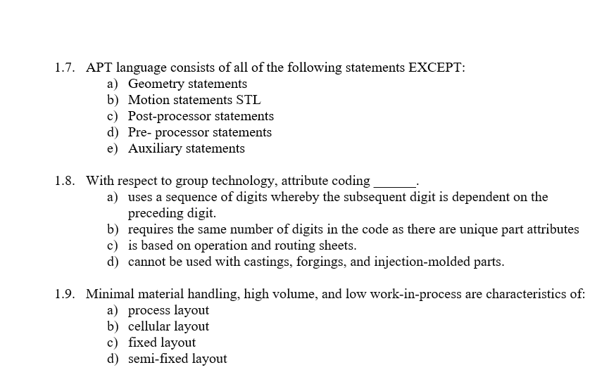 Can you please answer all 3 1.7. APT language consists of