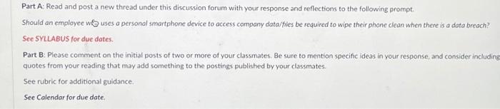 Part A: Read and post a new thread under this discussion forum