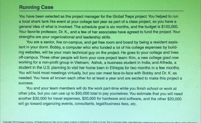 Information Technology Project ManagementRunning case, complete task 1-5 You have been selected