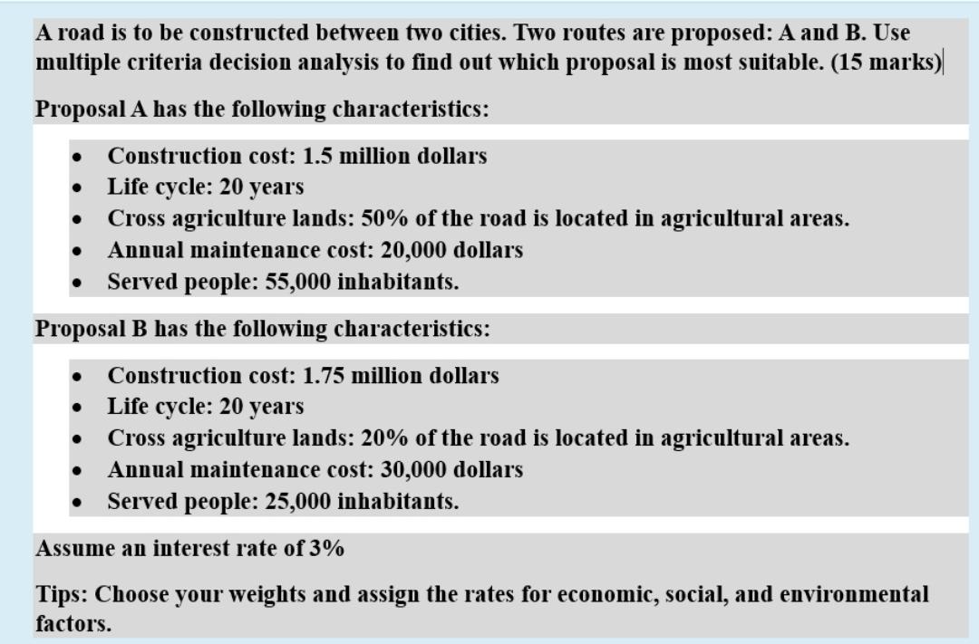  A road is to be constructed between two cities. Two routes