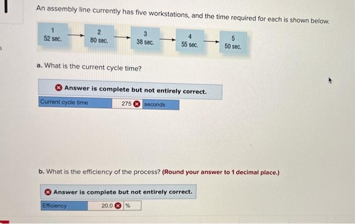  An assembly line currently has five workstations, and the time required