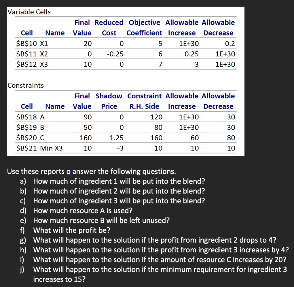 the amounts of ingredients 1,2 , and 3 to put into a