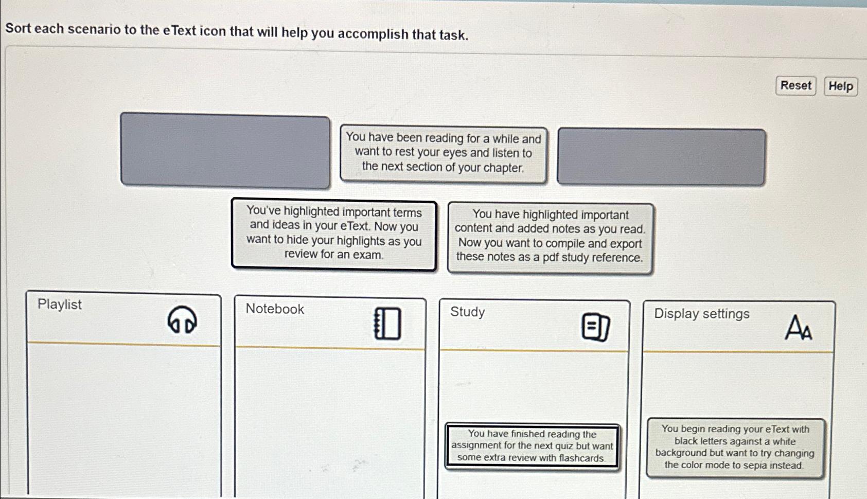  Sort each scenario to the eText icon that will help you