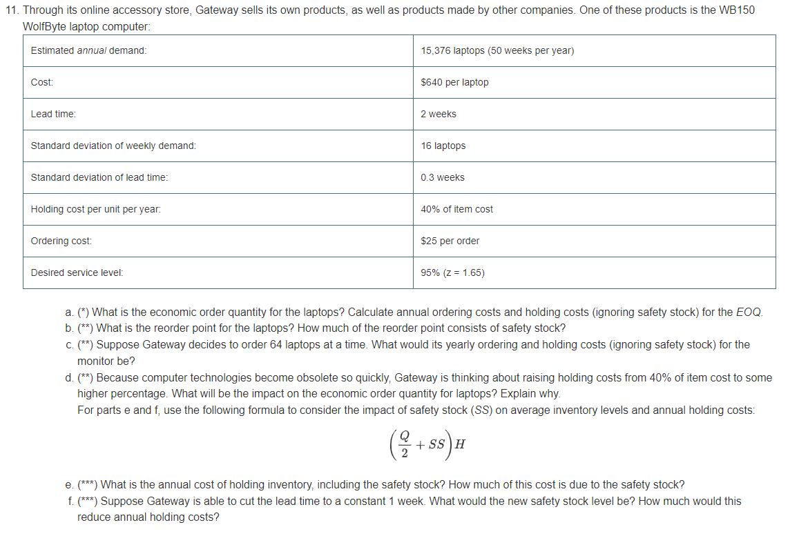 a. () What is the economic order quantity for the laptops?