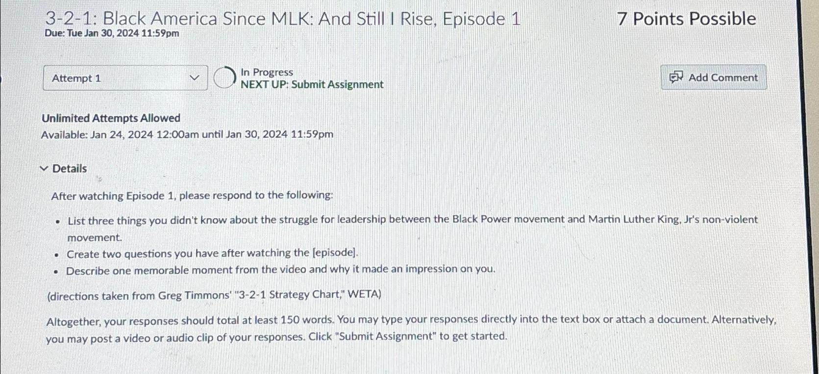  3-2-1: Black America Since MLK: And Still I Rise, Episode 1