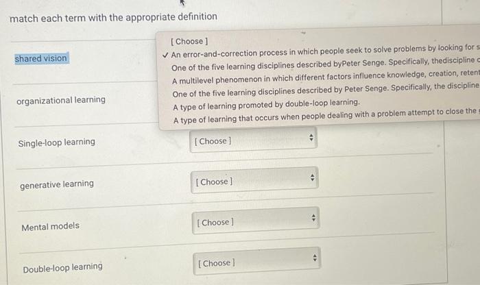  match each term with the appropriate definition [Choose] An error-and-correction process