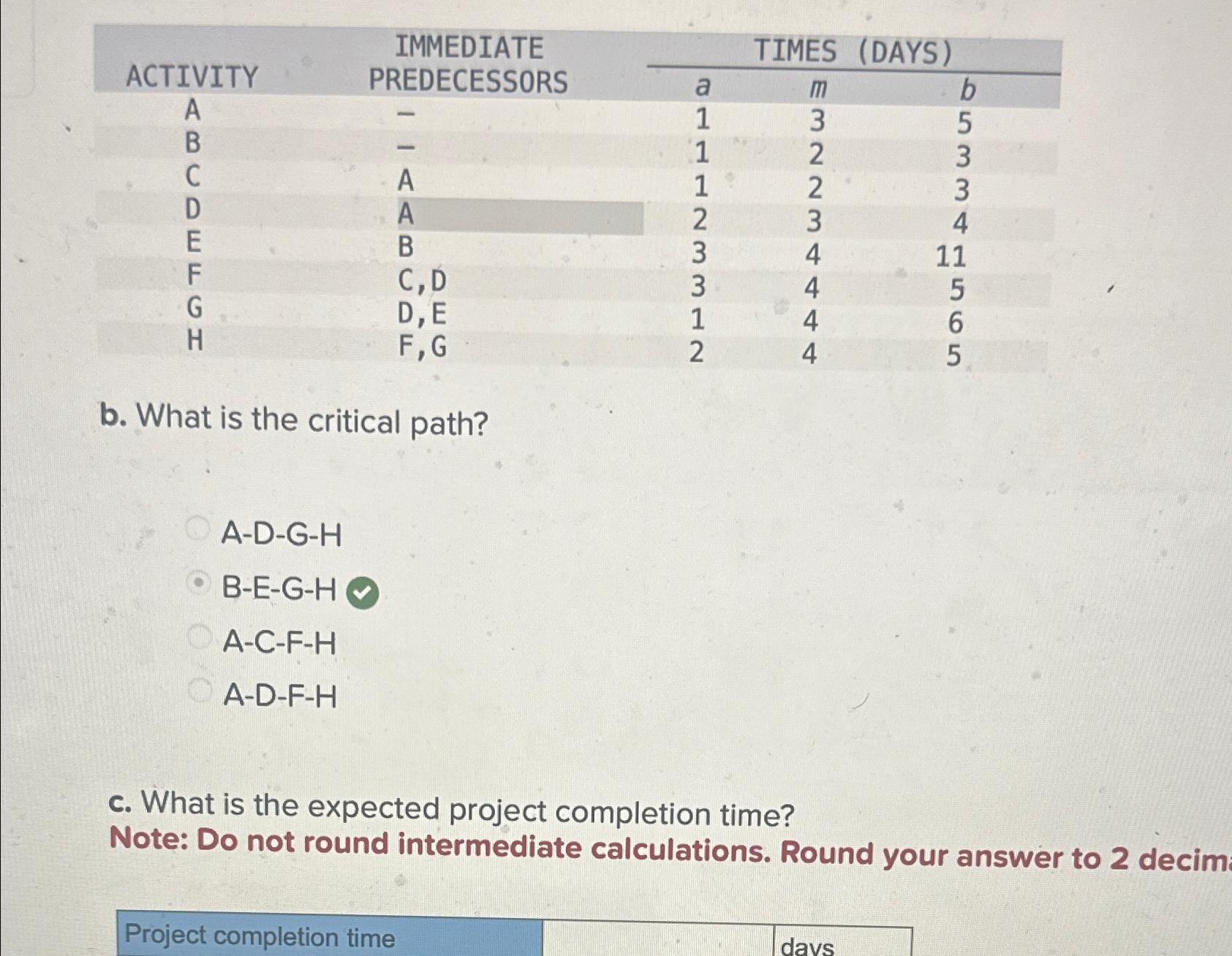  \table[[ACTIVITY,\table[[IMMEDIATE],[PREDECESSORS]],TIMES (DAYS)],[a,m,b 