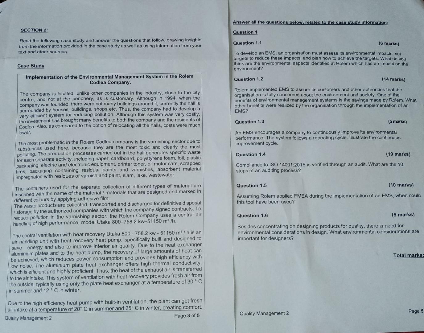  SECTION 2: Read the following case study and answer the questions