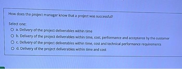 b How does the project manager know that a project was successful?