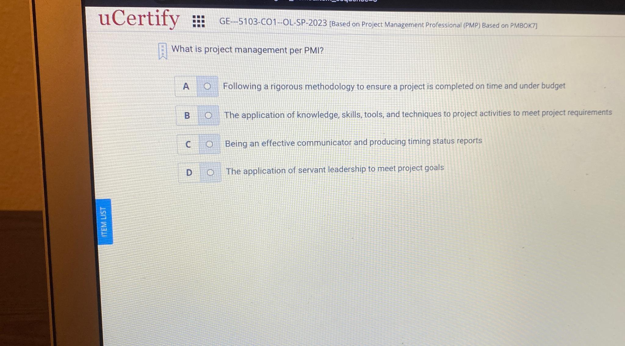  uCertify GE--5103-CO1-OL-SP-2023[Based on Project Management Professional (PMP) Based on PMBOK7] What