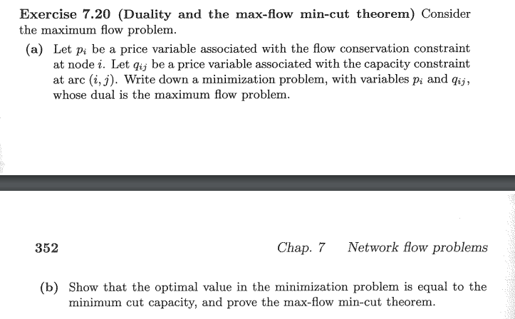Exercise 7.20 (Duality and the max-flow min-cut theorem) Consider the maximum