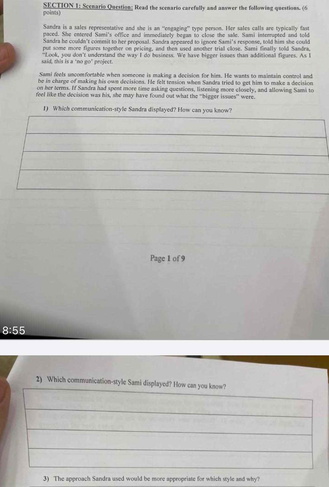  SECTION 1: Scenario Question: Read the scenario carefully and answer the