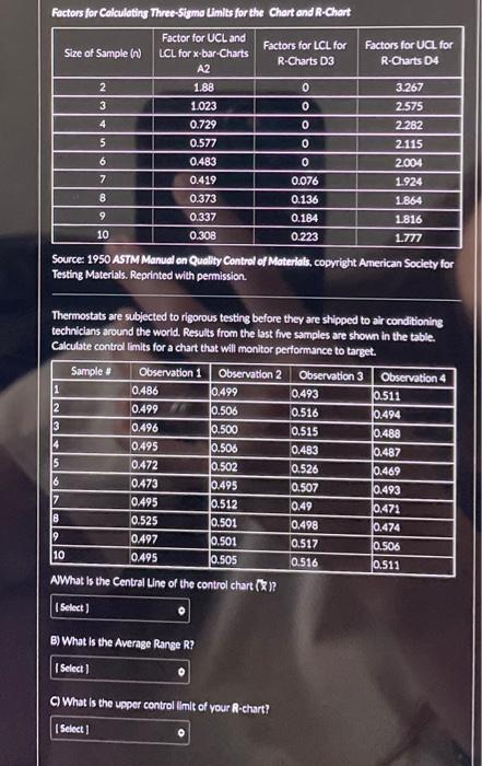  Factors for Calculating Three-Sigma Limits for the Chart and R-Chart Factor