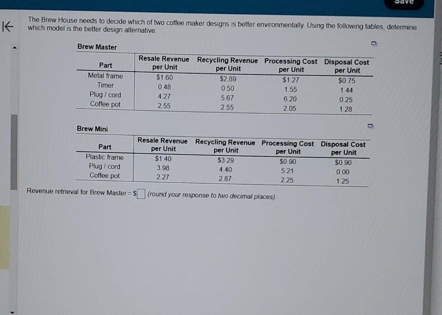 Please help me solve this question The Brew House needs to decide