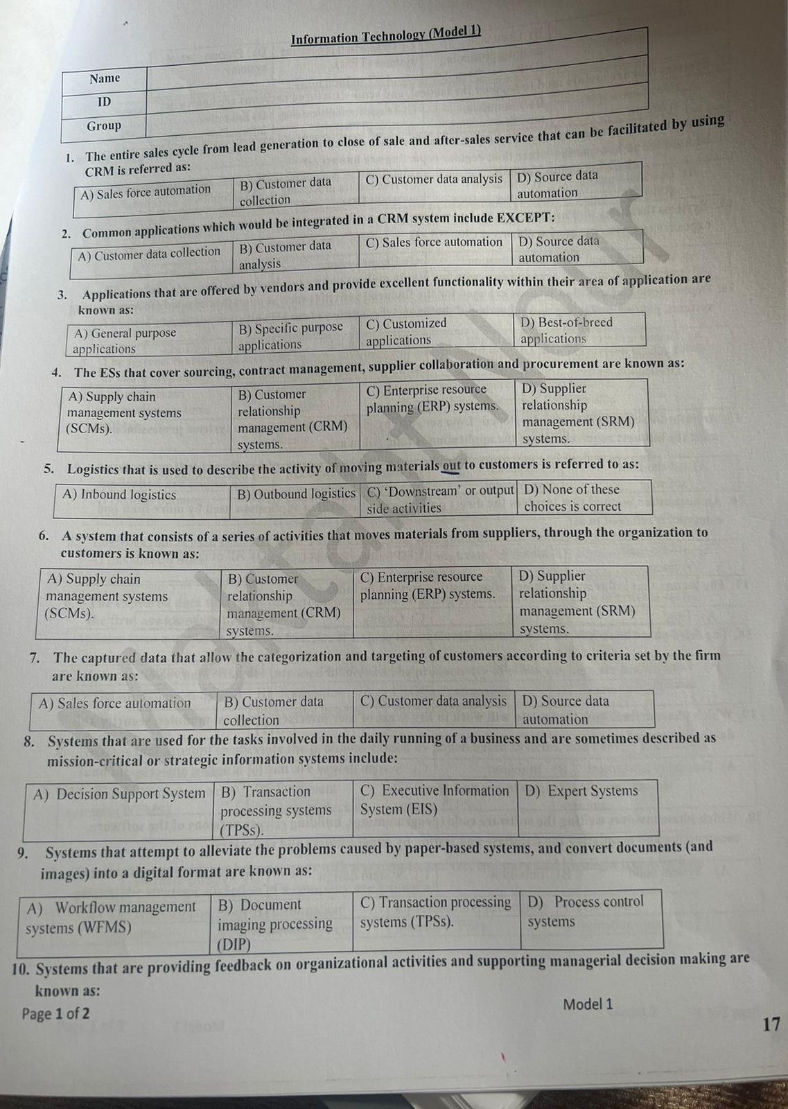  Information Technology (Model 1) The entire sales cycle from lead generation