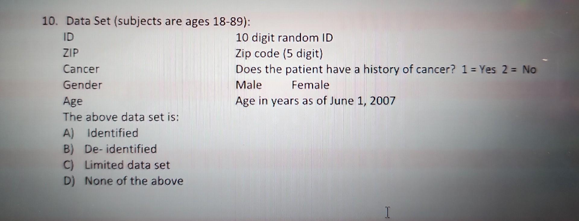 the following is not considered PHI? A) Admission date B) Age, if