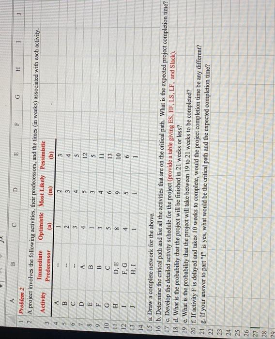  B C D E F G 1 Problem 2 2 A