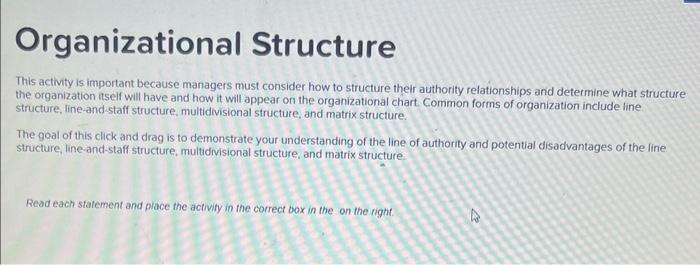  This activity is important because managers must consider how to structure