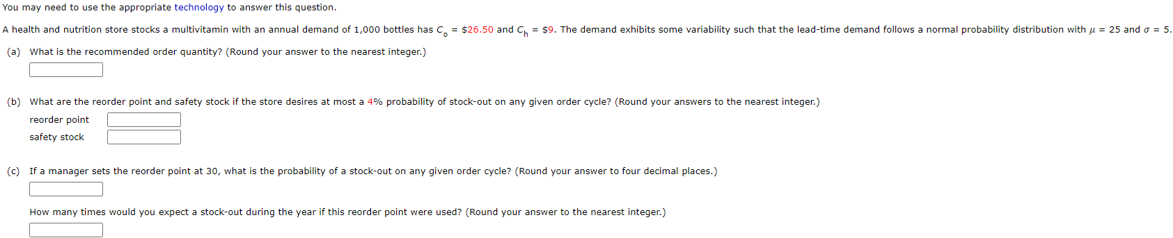  (a) What is the recommended order quantity? (Round your answer to
