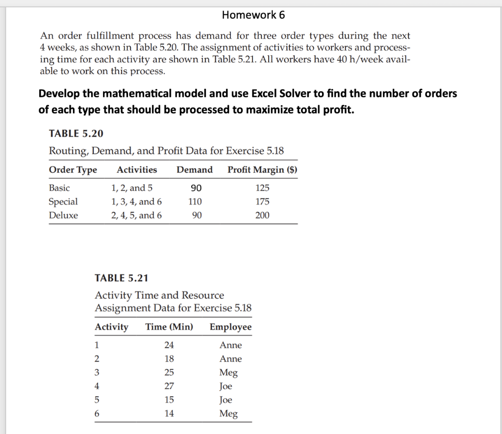  An order fulfillment process has demand for three order types during