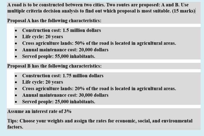 A road is to be constructed between two cities. Two routes