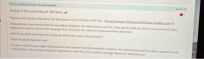  Module 6 Discuission Board: Old Spice At Begin by watching this