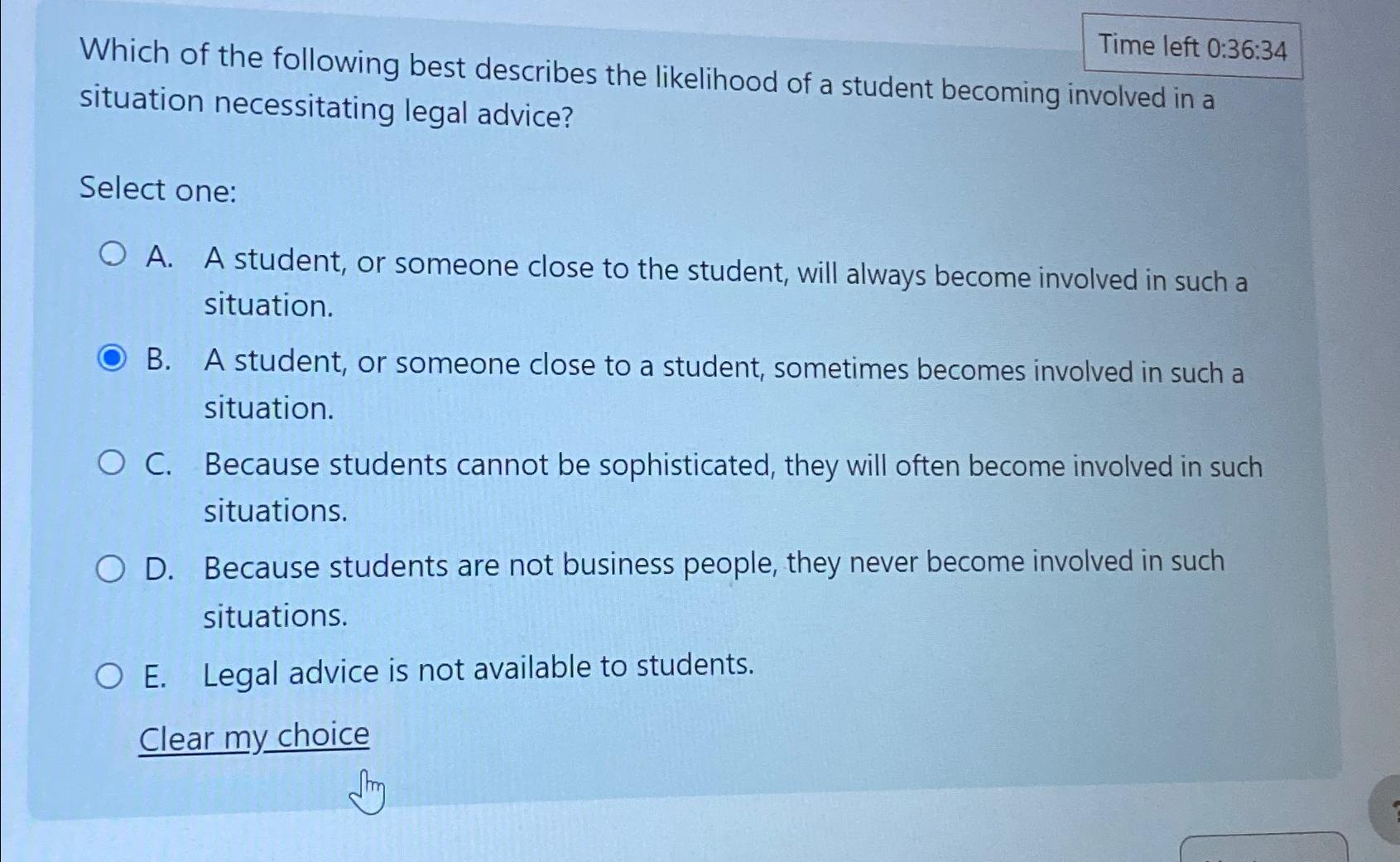  Time left 0:36:34 Which of the following best describes the likelihood