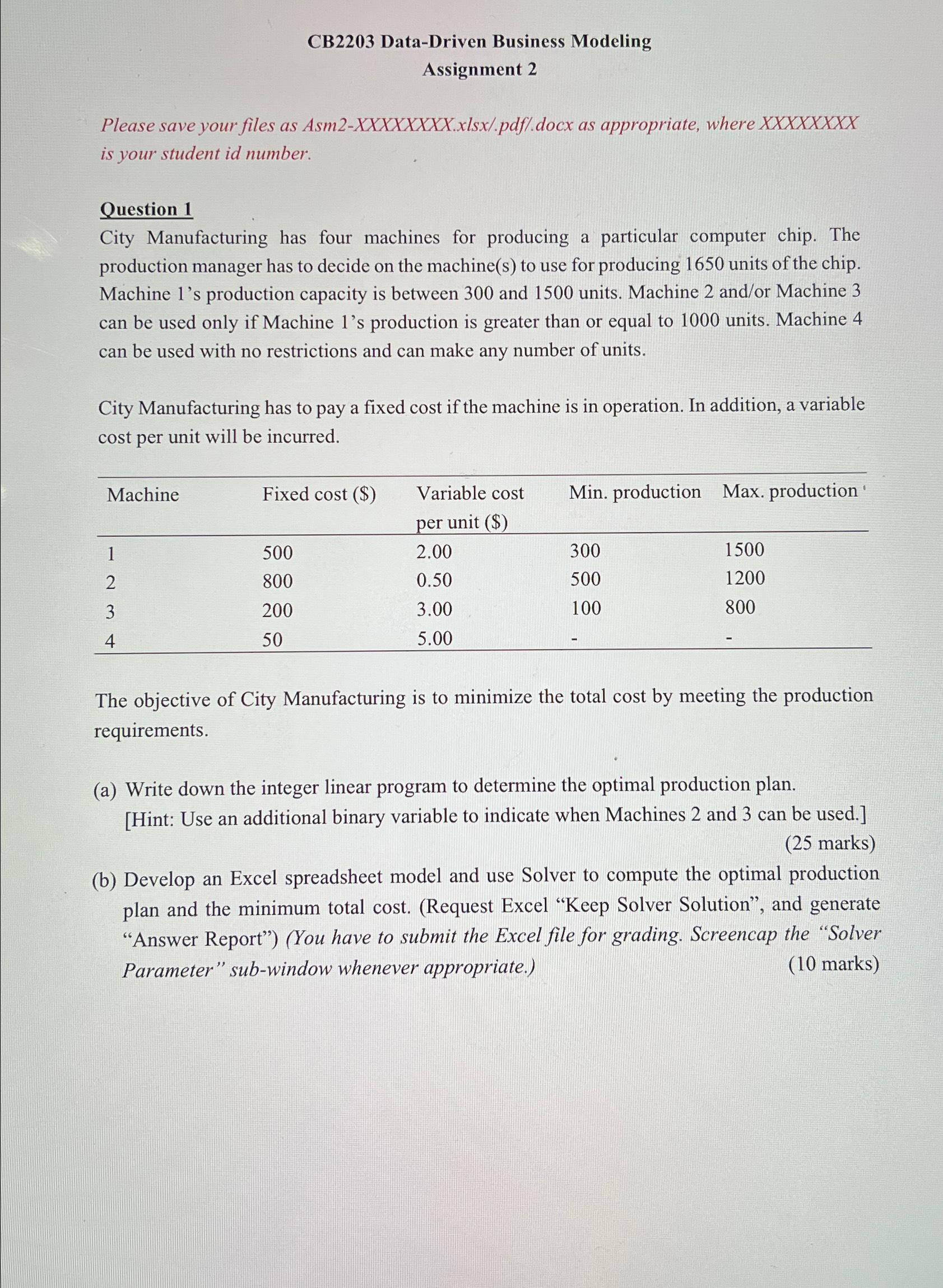  CB2203 Data-Driven Business Modeling Assignment 2 Please save your files as