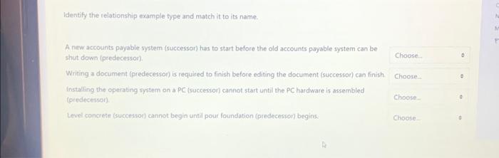  Identify the relationship example type and match it to its name.