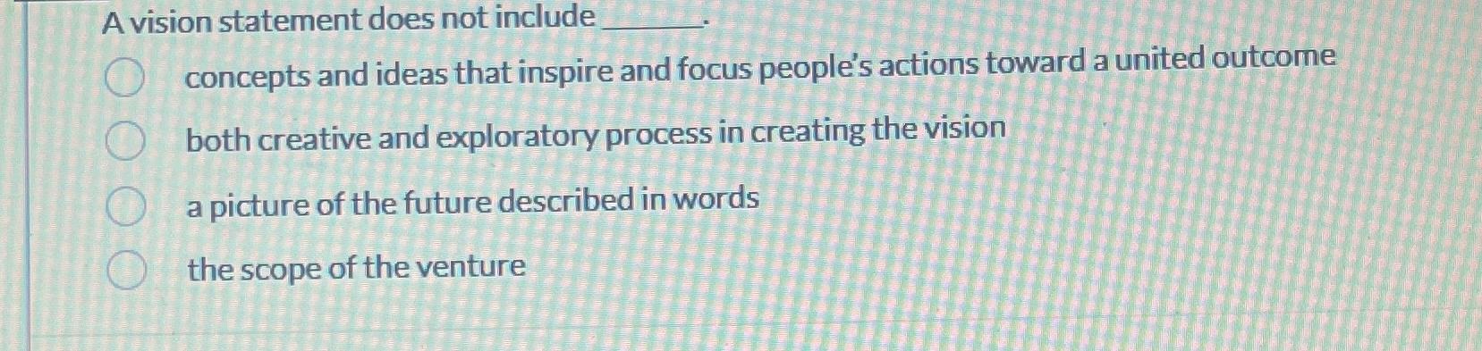  A vision statement does not include concepts and ideas that inspire