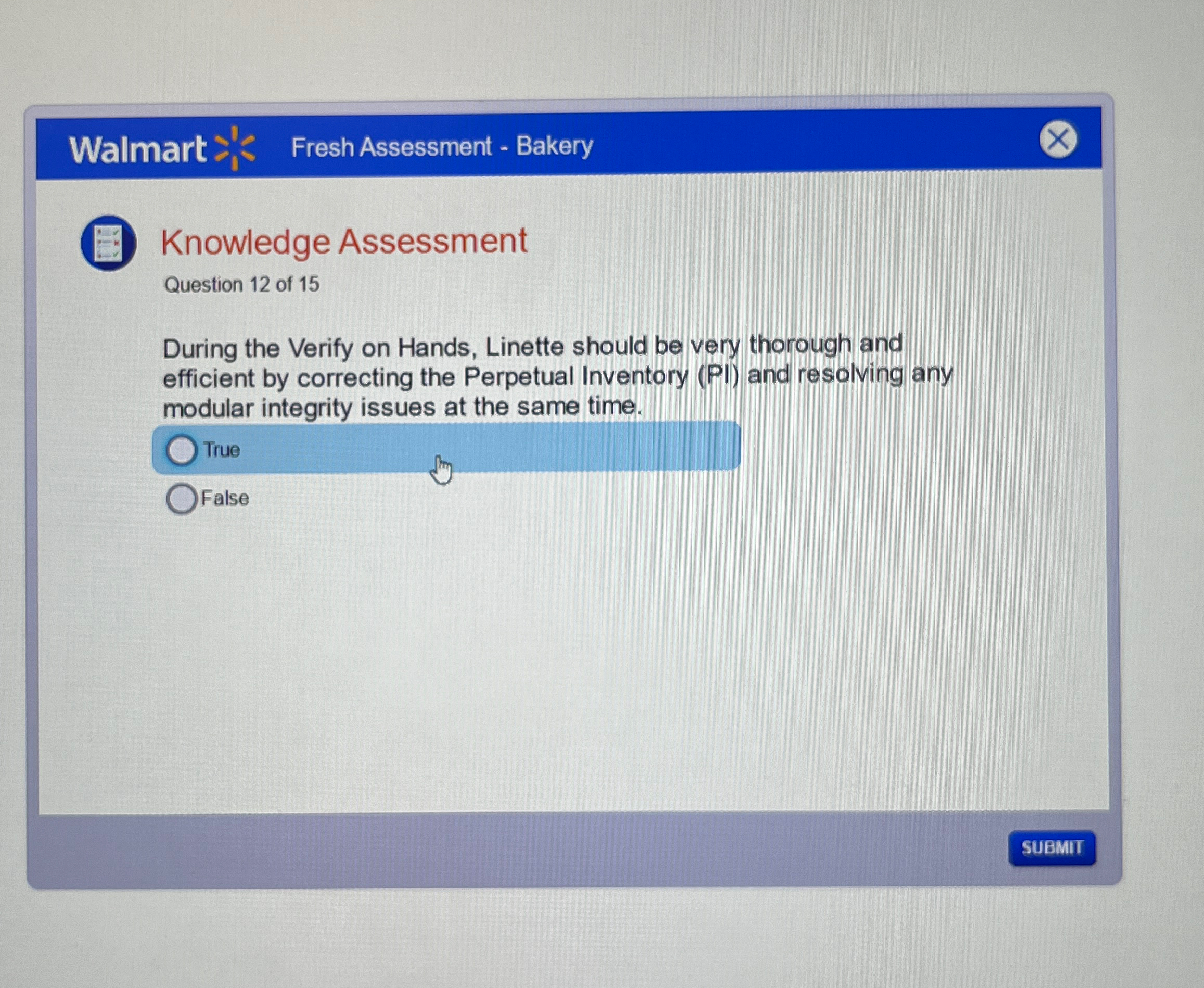  Walmart Fresh Assessment - Bakery Knowledge Assessment Question 12 of 15