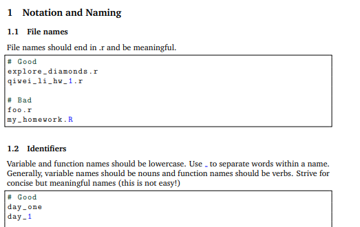 the "Homework and Project Code Style Guide" (a) mat
