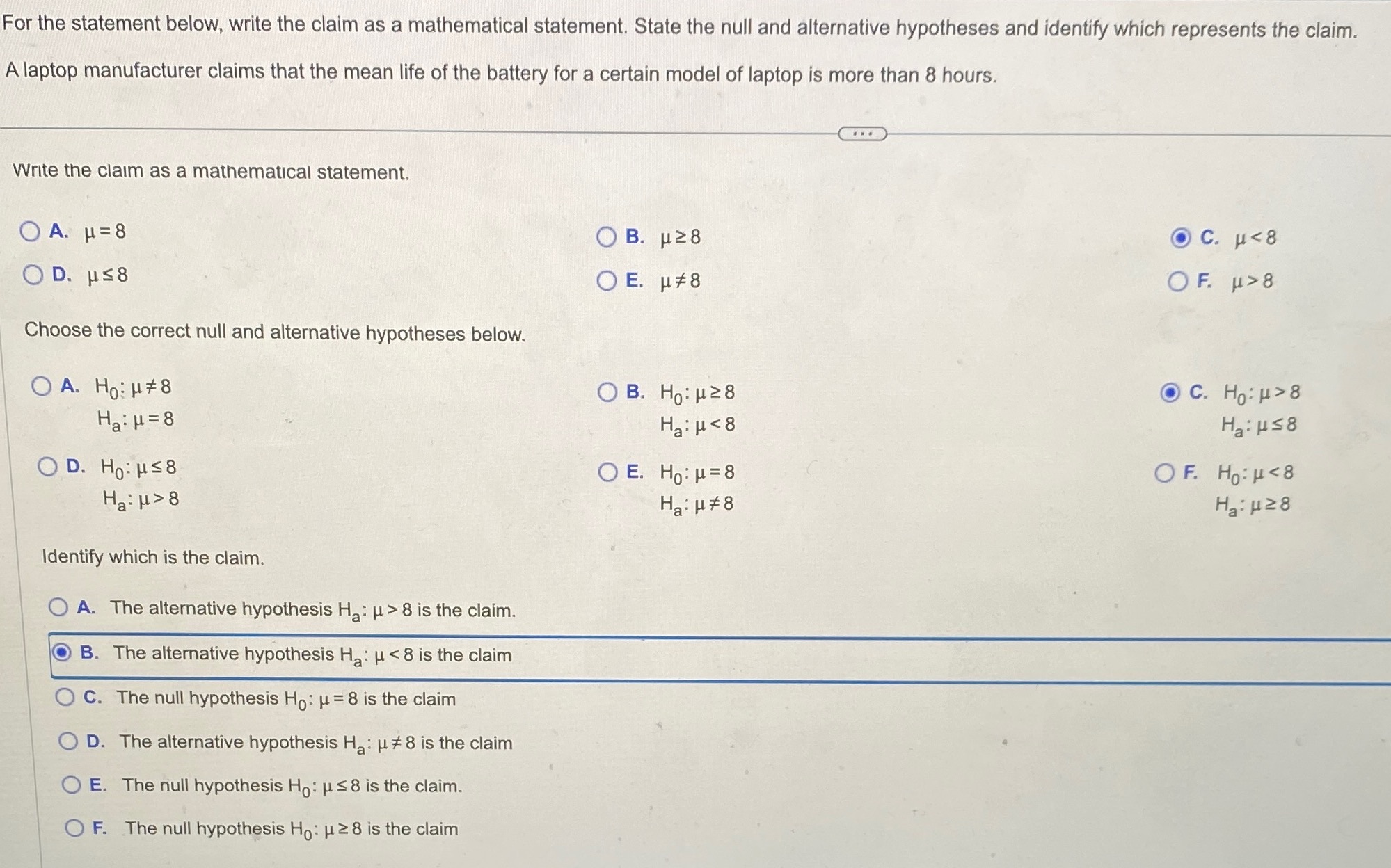  For the statement below, write the claim as a mathematical statement.