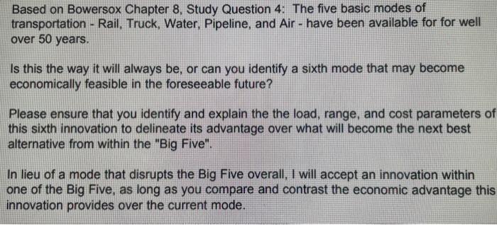  Based on Bowersox Chapter 8, Study Question 4: The five basic