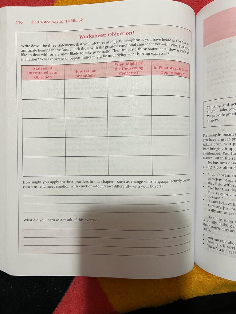 i need to fill this sheet up. Worksheet: Objection! Write down the