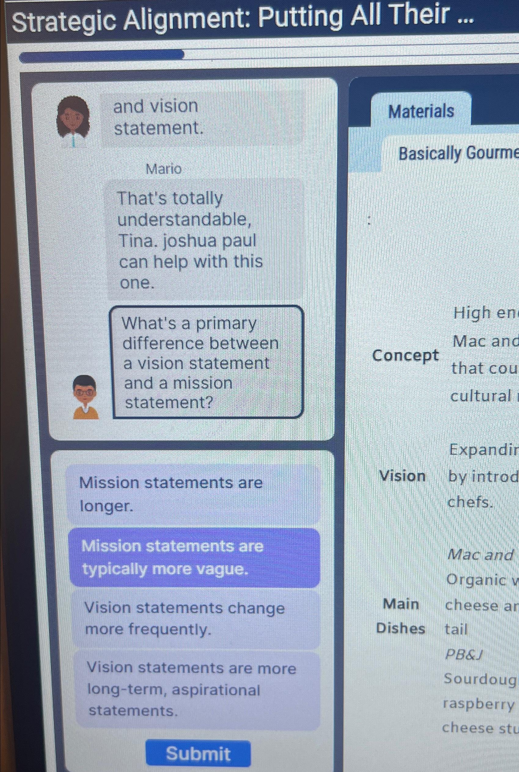  Strategic Alignment: Putting All Their ... and vision statement. Mario Materials