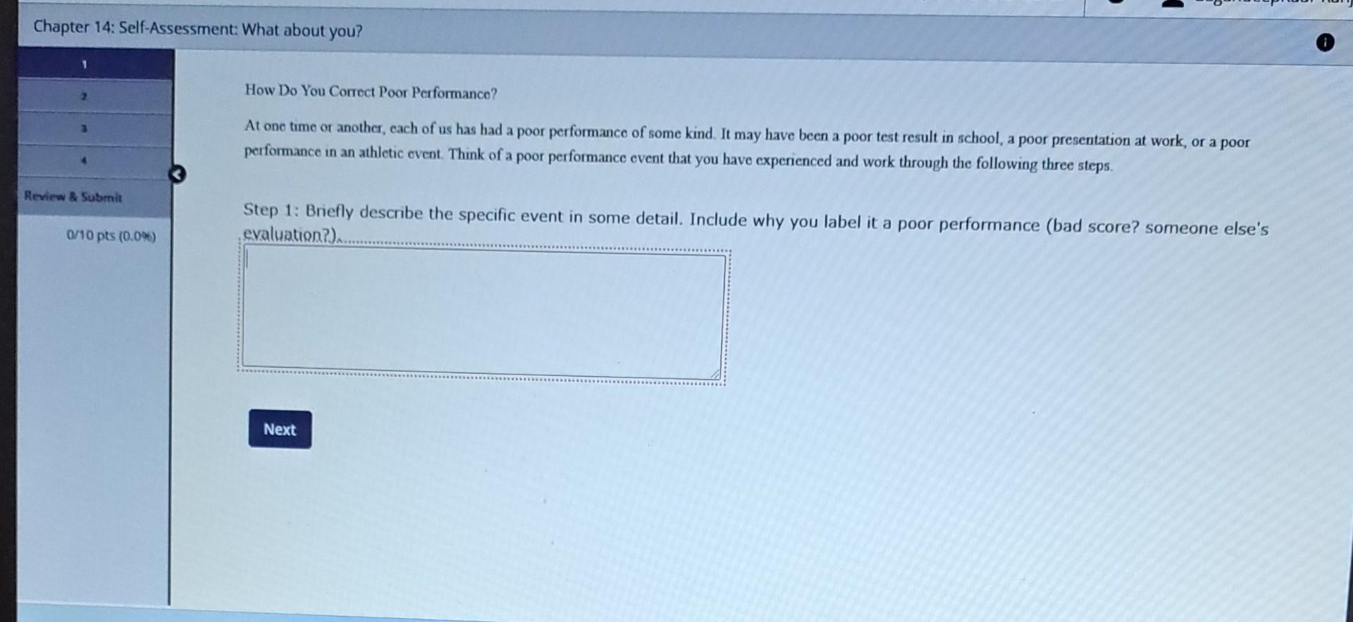 Chapter 14: Self-Assessment: What about you? How Do You Correct Poor
