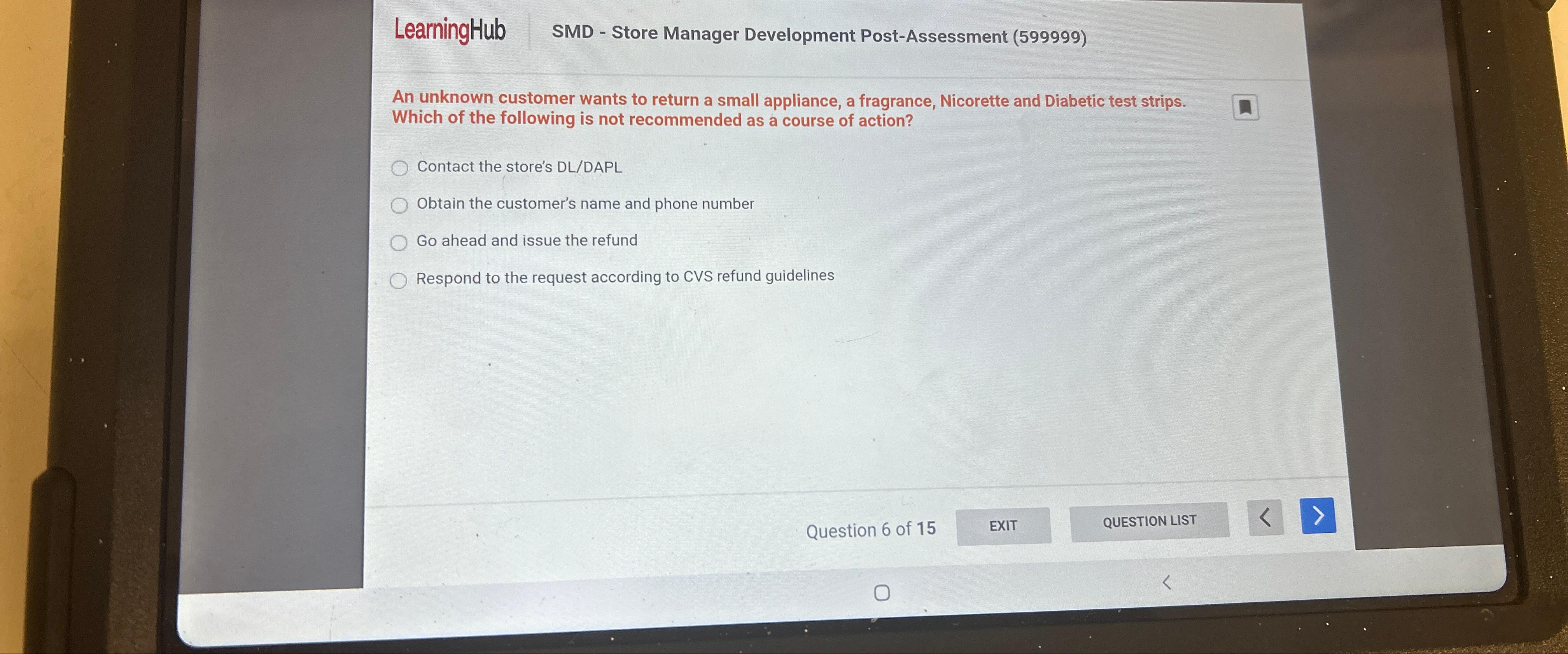  LearningHub SMD - Store Manager Development Post-Assessment (599999) An unknown customer
